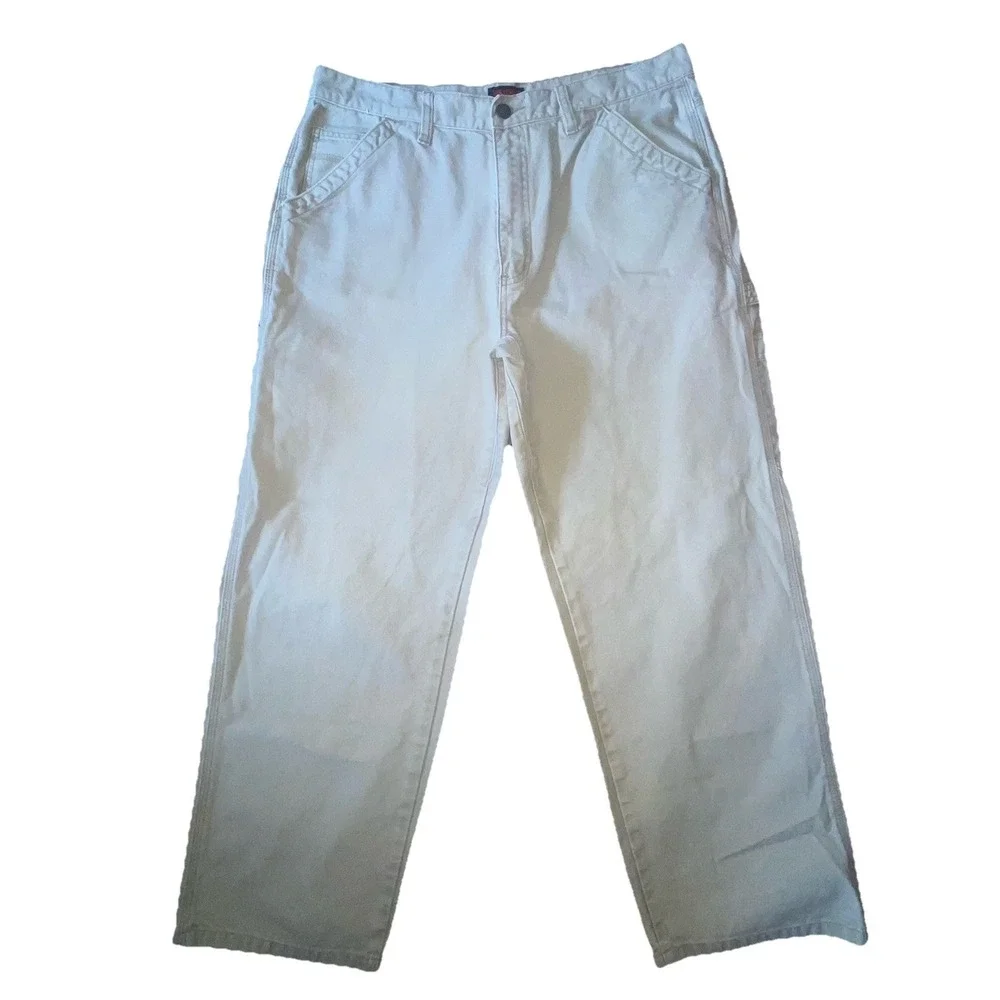 Wolverine Jeans Men's Sz 38x30 Beige Tan Canvas Baggy Loose Leg Carpenter Pants